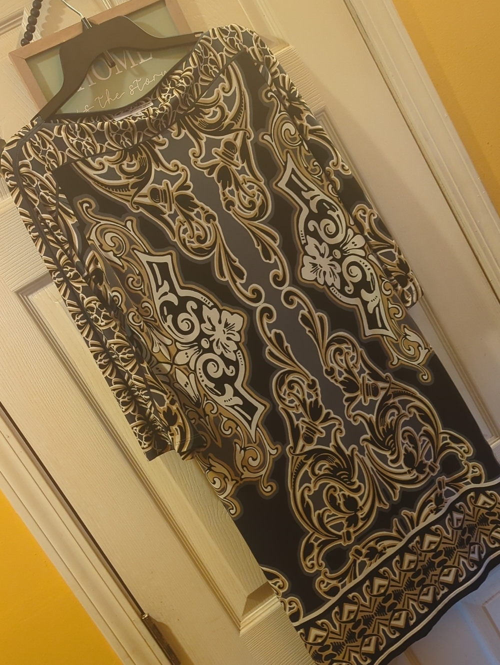 Studio One Black, Cream & Tan Printed Midi Dress